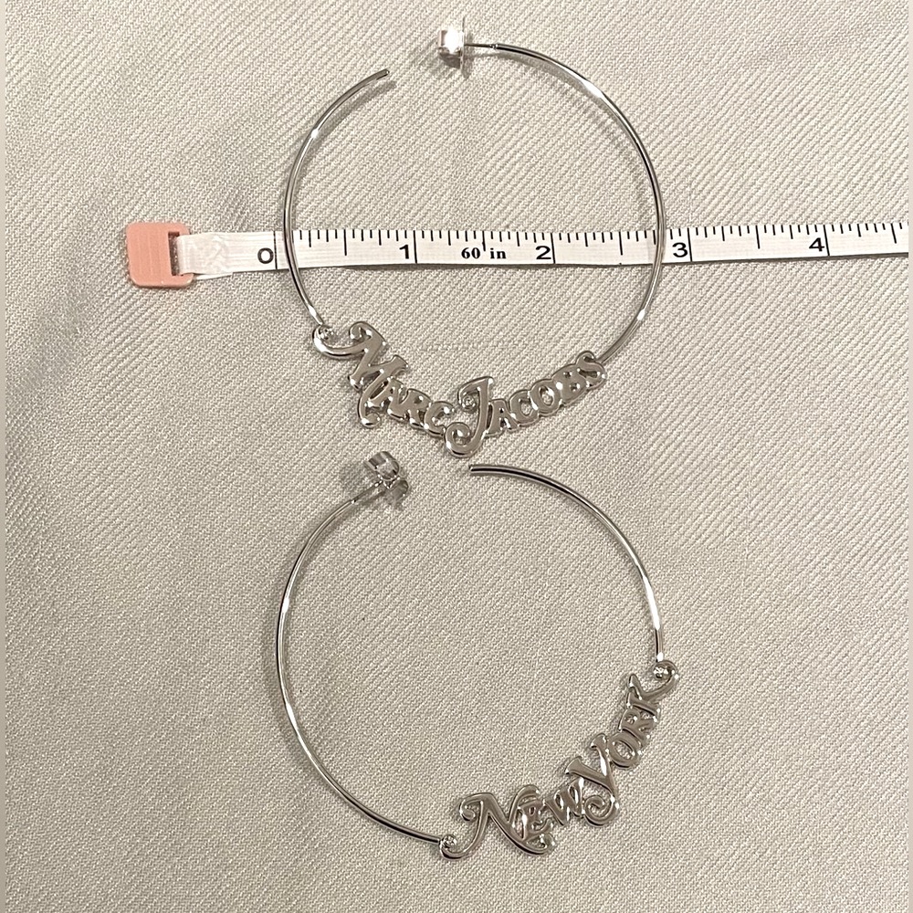 Marc Jacobs Silver New York Logo Hoop Earrings - Picture 5 of 7